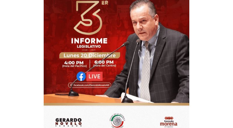 Rendirá su Tercer Informe de actividades legislativas el Senador Gerardo Novelo