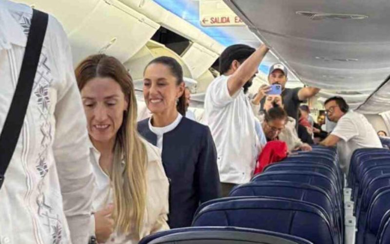 Claudia Sheinbaum fue captado en vuelo comercial hacia Los Cabos