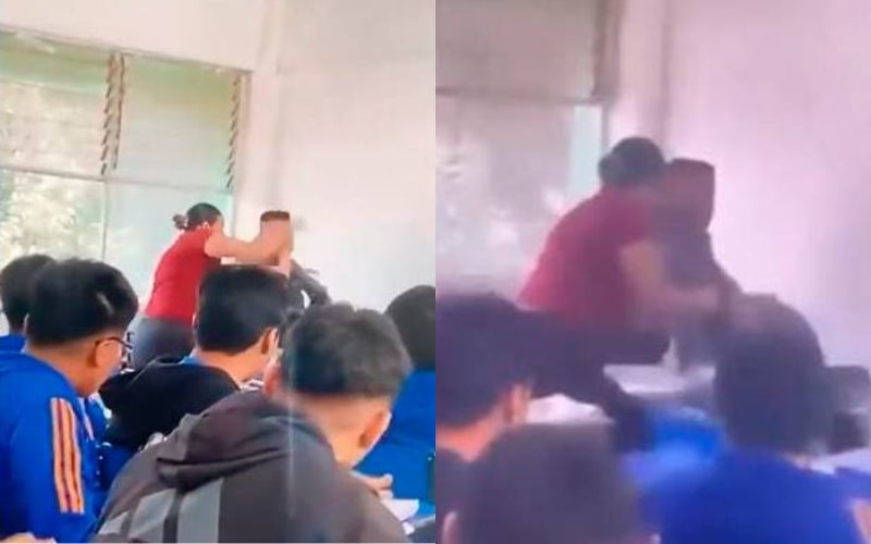 Madre golpea a maestra de preparatoria en Naucalpan mientras su pareja la detenía