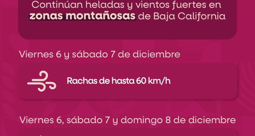 Continúan bajas temperaturas y vientos en las zonas montañosas: Protección Civil BC