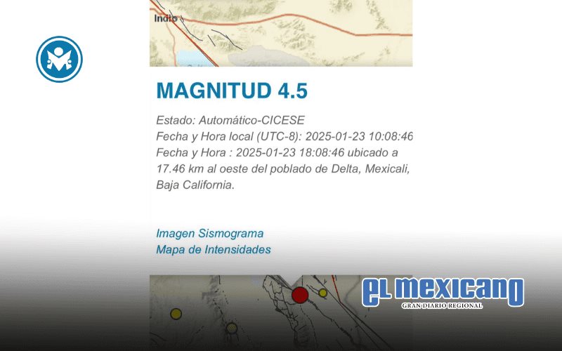 Protección Civil descarta daños tras sismo de 4.5 en Mexicali